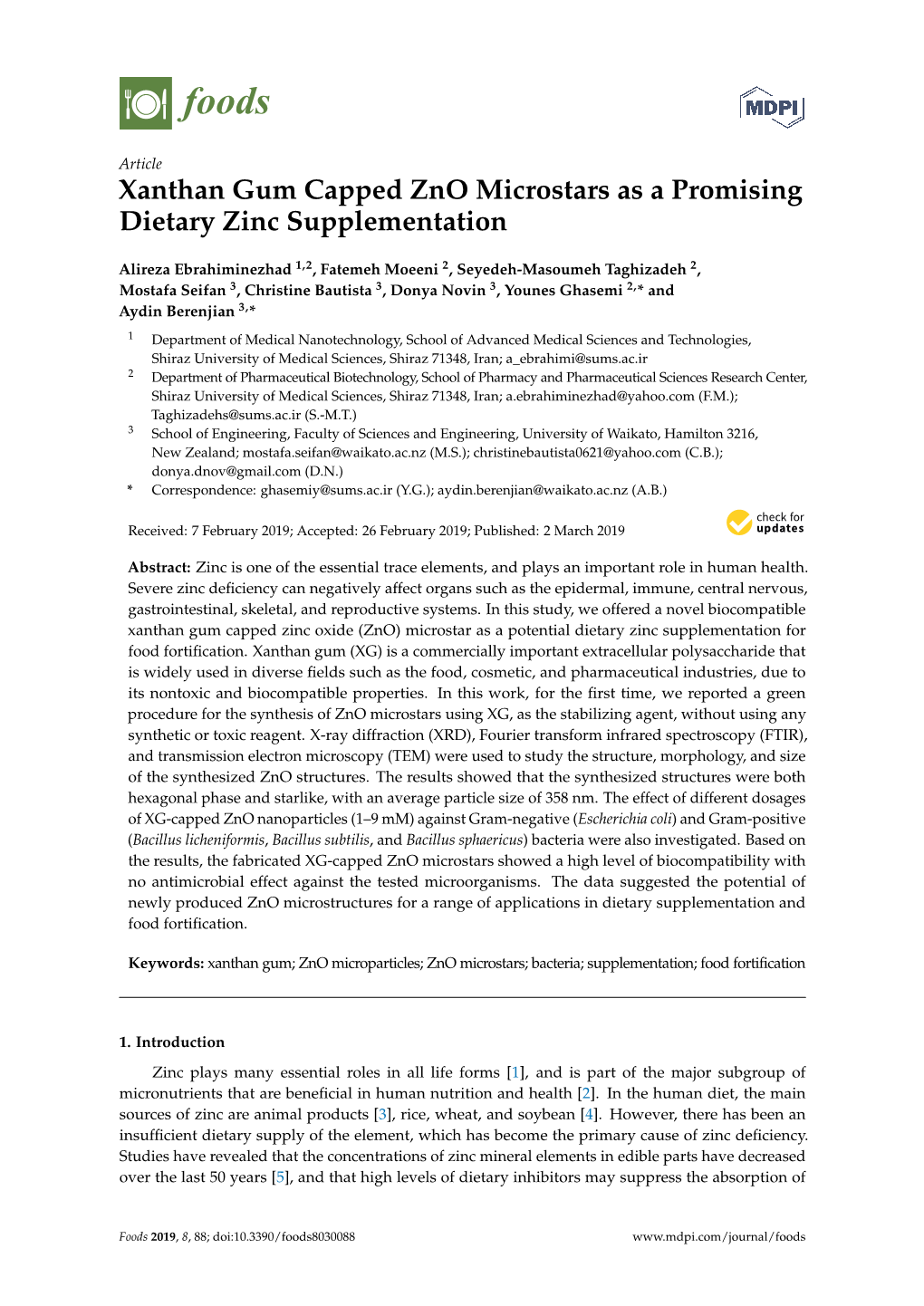 Xanthan Gum Capped Zno Microstars As a Promising Dietary Zinc Supplementation