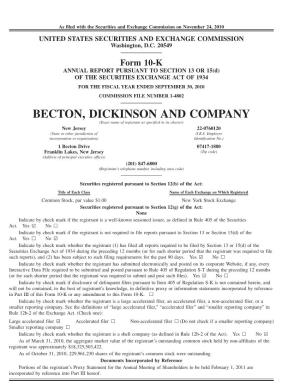 BECTON, DICKINSON and COMPANY (Exact Name of Registrant As Specified in Its Charter) New Jersey 22-0760120 (State Or Other Jurisdiction of (I.R.S