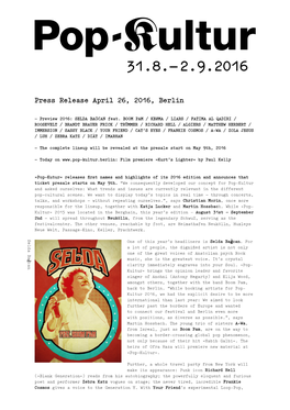 26.04.2016 Press Release Pop-Kultur