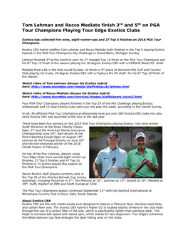 Tom Lehman and Rocco Mediate Finish 3Rd and 5Th on PGA Tour Champions Playing Tour Edge Exotics Clubs