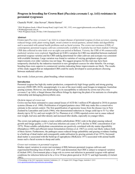 Progress in Breeding for Crown Rust (Puccinia Coronata F. Sp. Lolii) Resistance in Perennial Ryegrasses