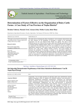 Determination of Factors Effective on the Organization of Dairy Cattle Farms: a Case Study of Van Province of Tuşba District