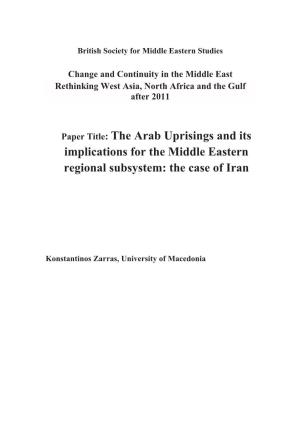 The Arab Uprisings and Its Implications for the Middle Eastern Regional Subsystem: the Case of Iran