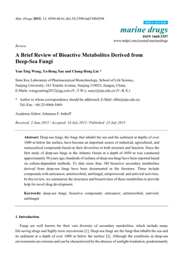 A Brief Review of Bioactive Metabolites Derived from Deep-Sea Fungi