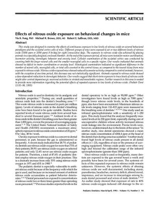 Effects of Nitrous Oxide Exposure on Behavioral Changes in Mice