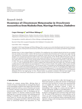 Occurrence of Clinostomum Metacercariae in Oreochromis Mossambicus from Mashoko Dam, Masvingo Province, Zimbabwe