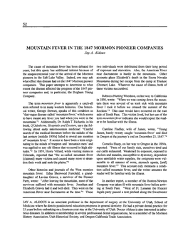 MOUNTAIN FEVER in the 1847 MORMON PIONEER COMPANIES Jay A