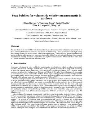 Soap Bubbles for Volumetric Velocity Measurements in Air Flows