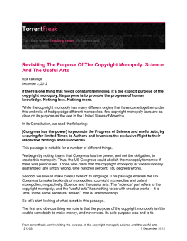 Revisiting the Purpose of the Copyright Monopoly: Science and the Useful Arts