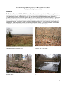 1 Alexauken Creek Wildlife Management Area Biological Inventory Report Washington Crossing Audubon Society Introduction The