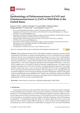 And Gammacoronaviruses (Γ-Cov) in Wild Birds in the United States