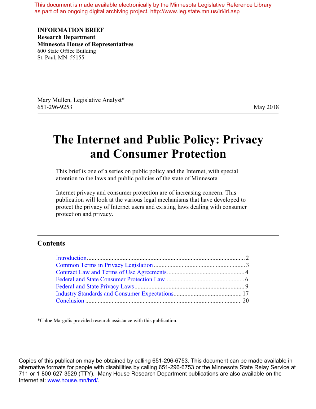 Privacy and Consumer Protection
