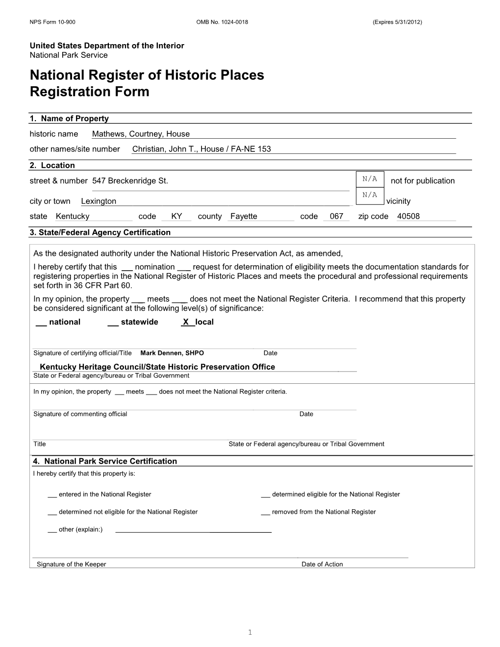 NPS Form 10 900 OMB No. 1024 0018