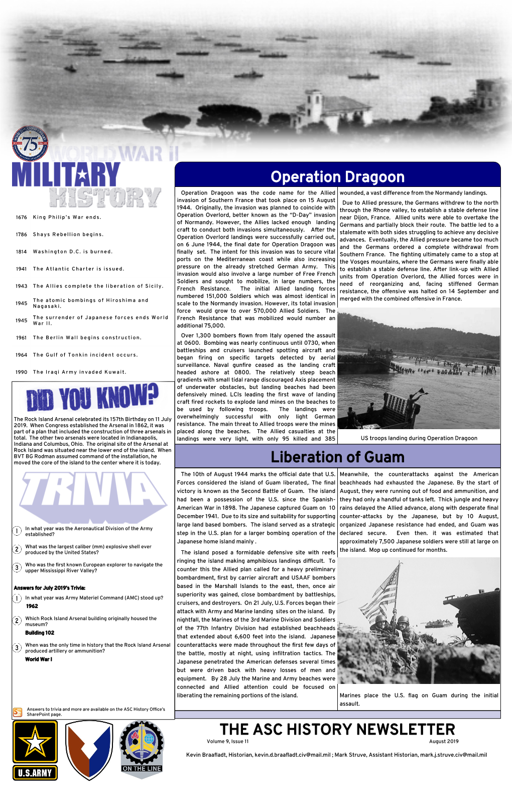 Operation Dragoon Liberation of Guam the ASC HISTORY