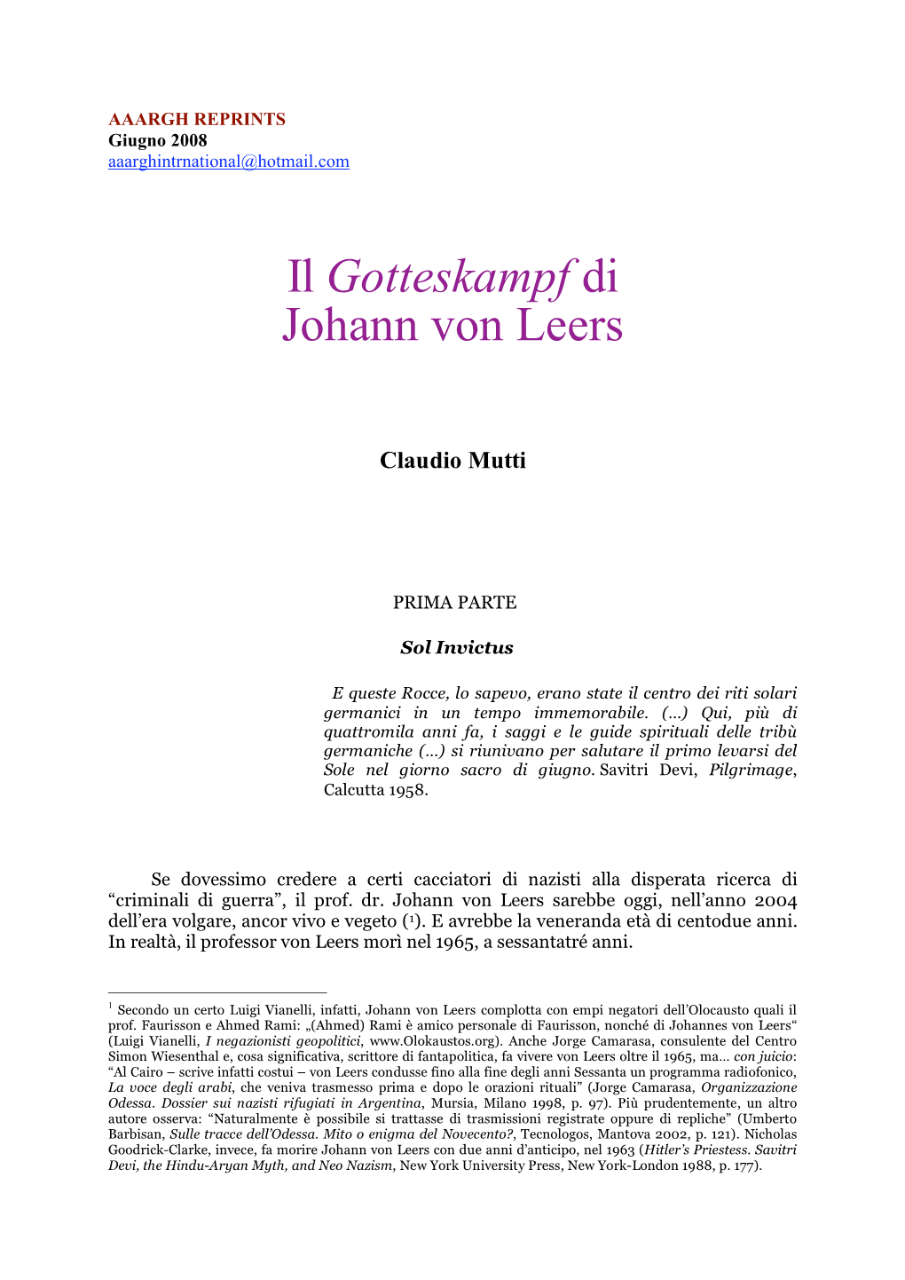 Il Gotteskampf Di Johann Von Leers