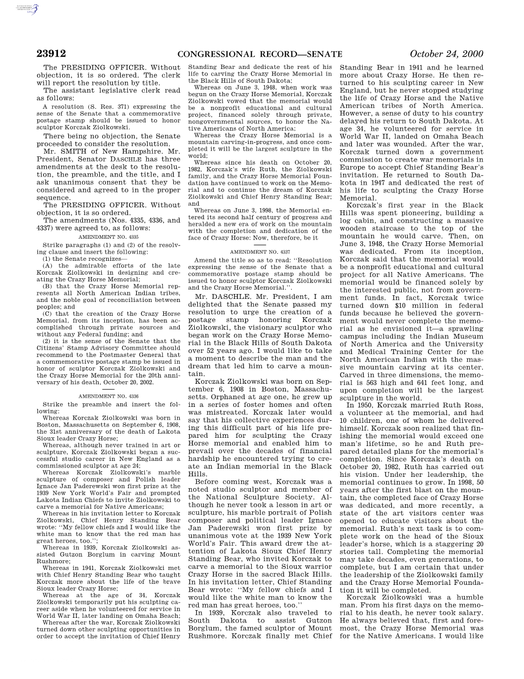 CONGRESSIONAL RECORD—SENATE October 24, 2000 the PRESIDING OFFICER