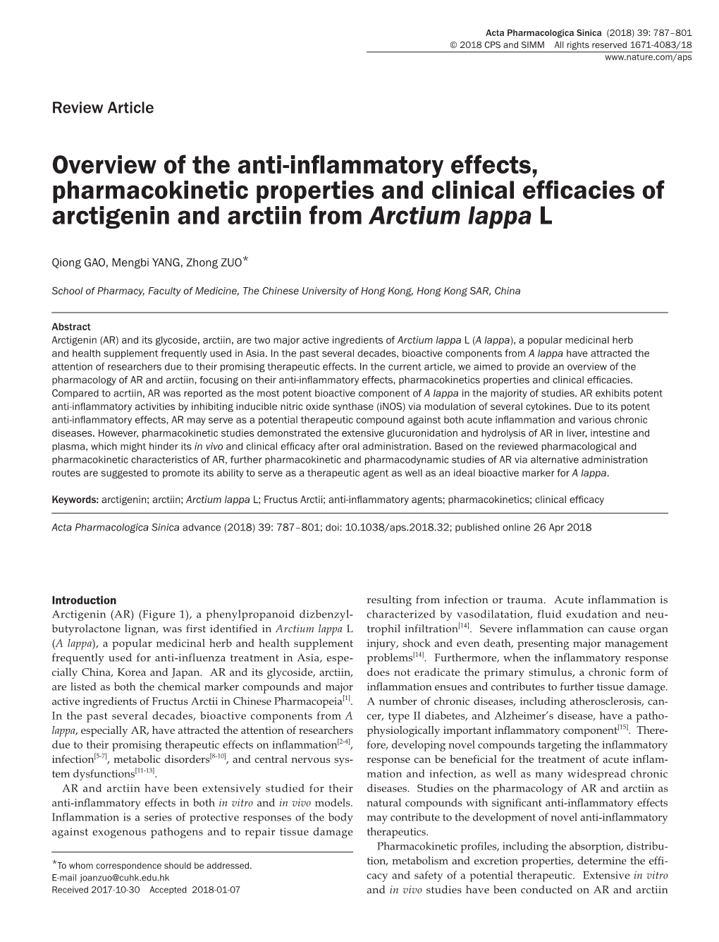 Overview of the Anti-Inflammatory Effects, Pharmacokinetic Properties