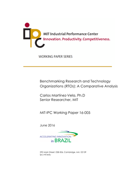 Benchmarking Research and Technology Organizations (Rtos): a Comparative Analysis