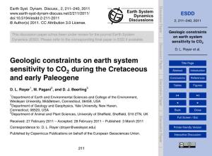 Geologic Constraints on Earth System Sensitivity to CO Table 2