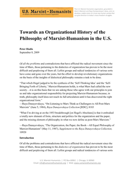 Towards an Organizational History of the Philosophy of Marxist-Humanism in the U.S