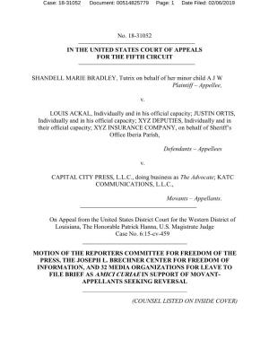 No. 18-31052 in the UNITED STATES COURT of APPEALS