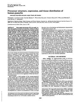 Precursor Structure, Expression, and Tissue Distribution of Human Guanylin (Enterotoxin/Heat-Stable Enterotoxin Receptor/Paneth Cells/Intestine) FREDERIC J