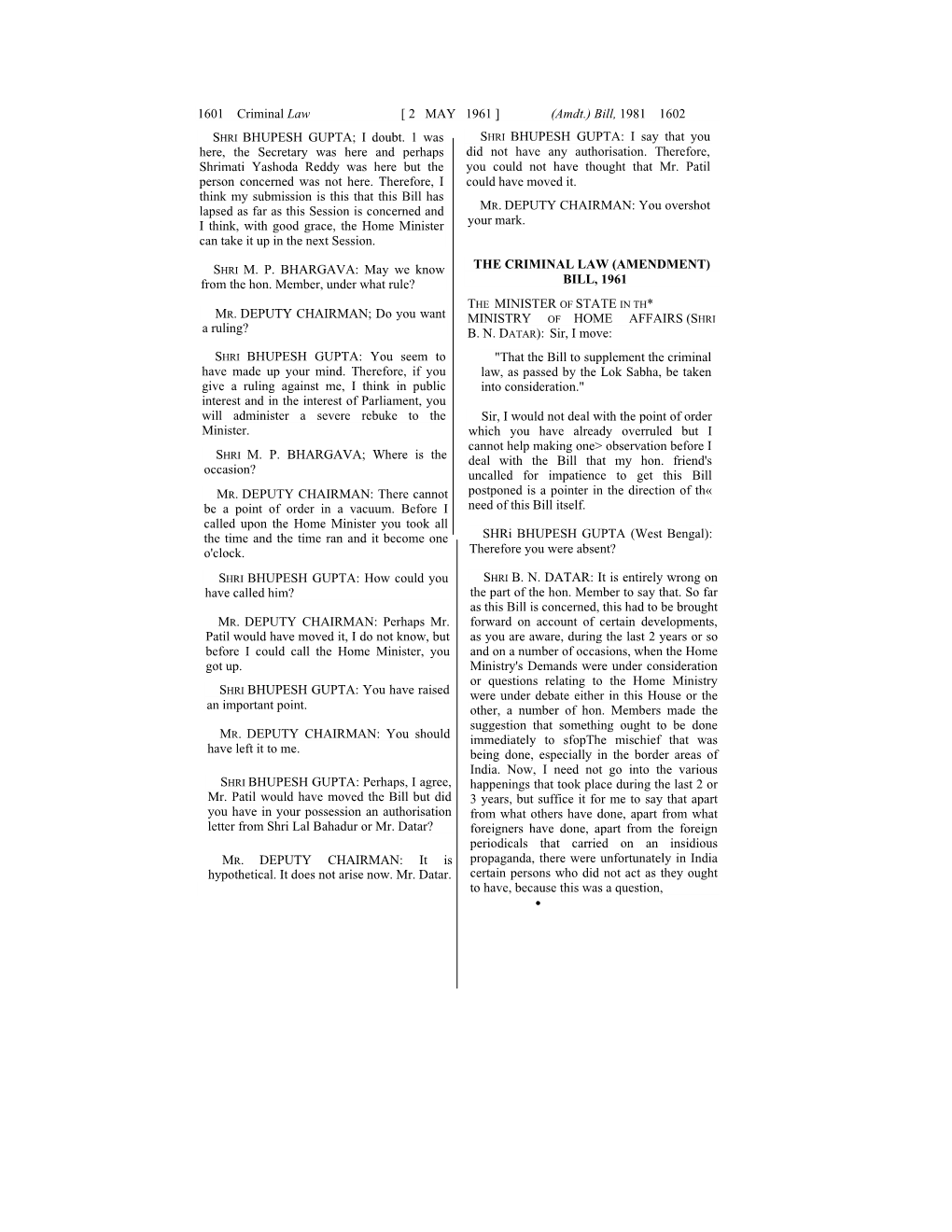 1601 Criminal Law [ 2 MAY 1961 ] (Amdt.) Bill, 1981 1602