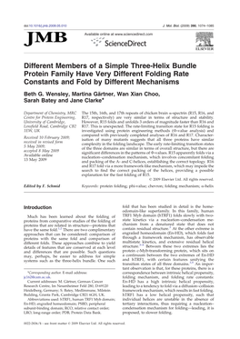 Different Members of a Simple Three-Helix Bundle Protein Family Have Very Different Folding Rate Constants and Fold by Different Mechanisms