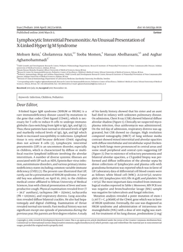 Lymphocytic Interstitial Pneumonitis: an Unusual Presentation of X-Linked Hyper Ig M Syndrome