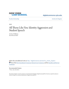 Identity Aggression and Student Speech Ari Ezra Waldman New York Law School