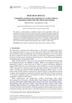Competitive Exclusion and Coexistence in a Lotka–Volterra Competition Model with Allee Effects and Stocking Mihiri De Silva∗ and Sophia R.-J