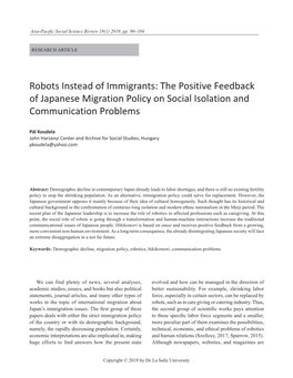 Robots Instead of Immigrants: the Positive Feedback of Japanese Migration Policy on Social Isolation and Communication Problems