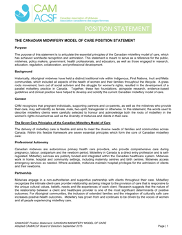 Position Statement on the Midwifery Model of Care