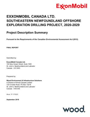 Exxonmobil Canada Ltd. Southeastern Newfoundland Offshore Exploration Drilling Project, 2020-2029