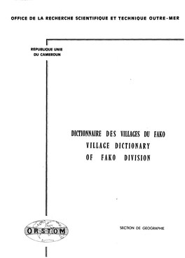 Dictionnaire Des Villages Du Fako : Village Dictionary of Fako Division