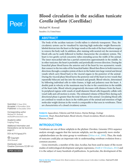 Blood Circulation in the Ascidian Tunicate Corella Inflata (Corellidae)