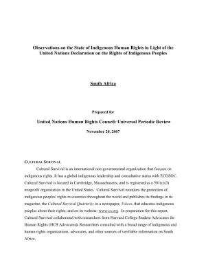 Observations on the State of Indigenous Human Rights in Light of the United Nations Declaration on the Rights of Indigenous Peoples