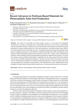 Recent Advances in Niobium-Based Materials for Photocatalytic Solar Fuel Production