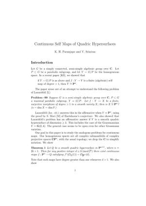 Continuous Self Maps of Quadric Hypersurfaces