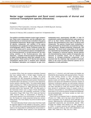 Nectar Sugar Composition and Floral Scent Compounds of Diurnal and Nocturnal Conophytum Species (Aizoaceae)