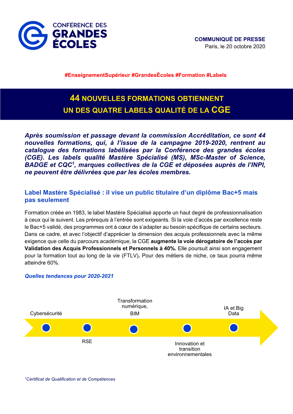 44 Nouvelles Formations Obtiennent Un Des Quatre Labels Qualité De La Cge