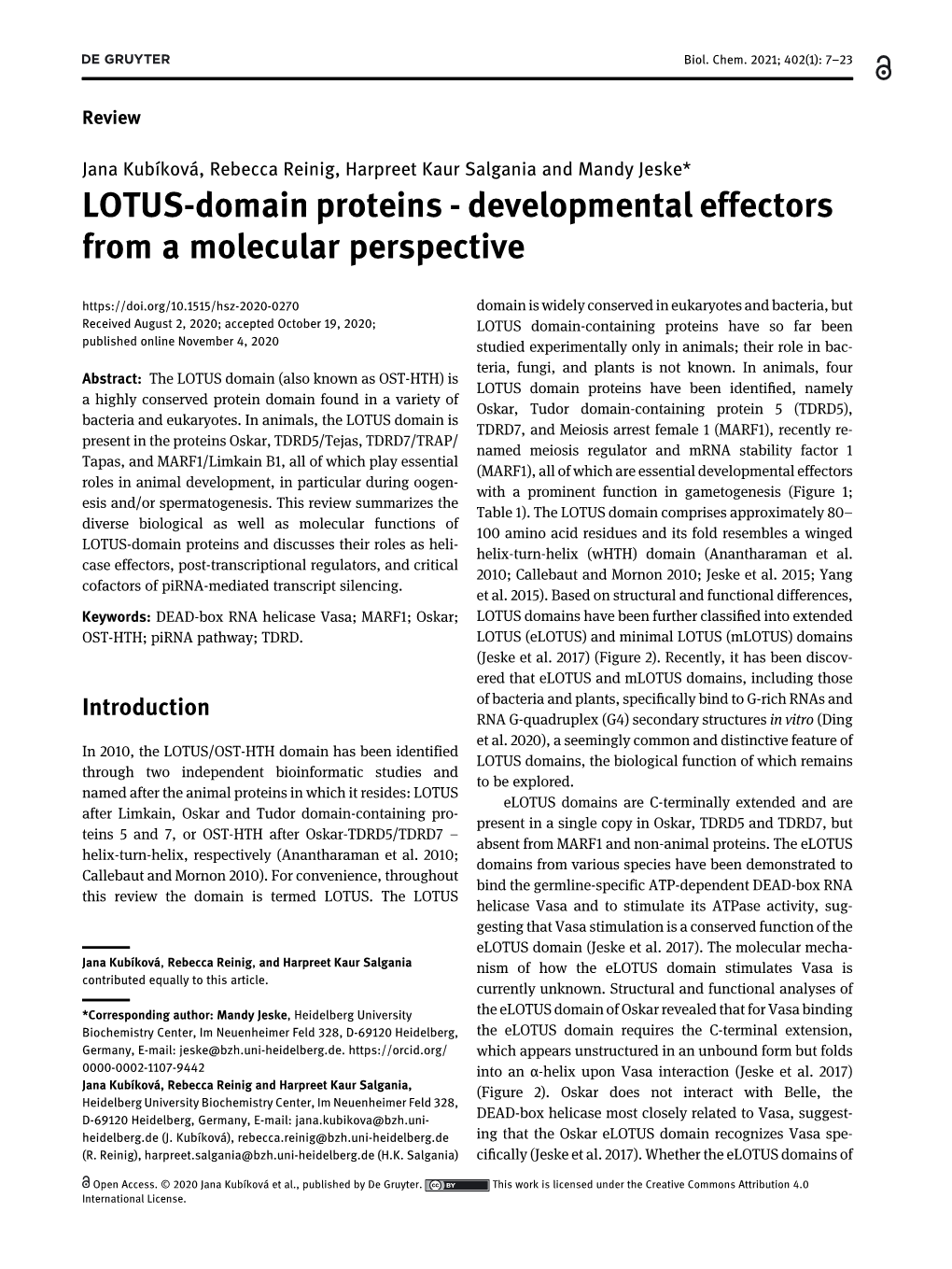 LOTUS-Domain Proteins-Developmental Effectors