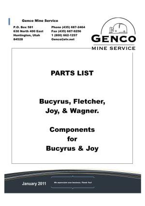 Parts List Cover Sheet