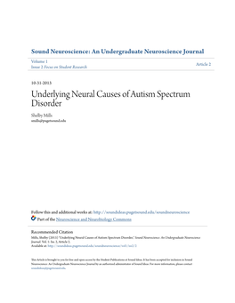 Underlying Neural Causes of Autism Spectrum Disorder Shelby Mills Smills@Pugetsound.Edu