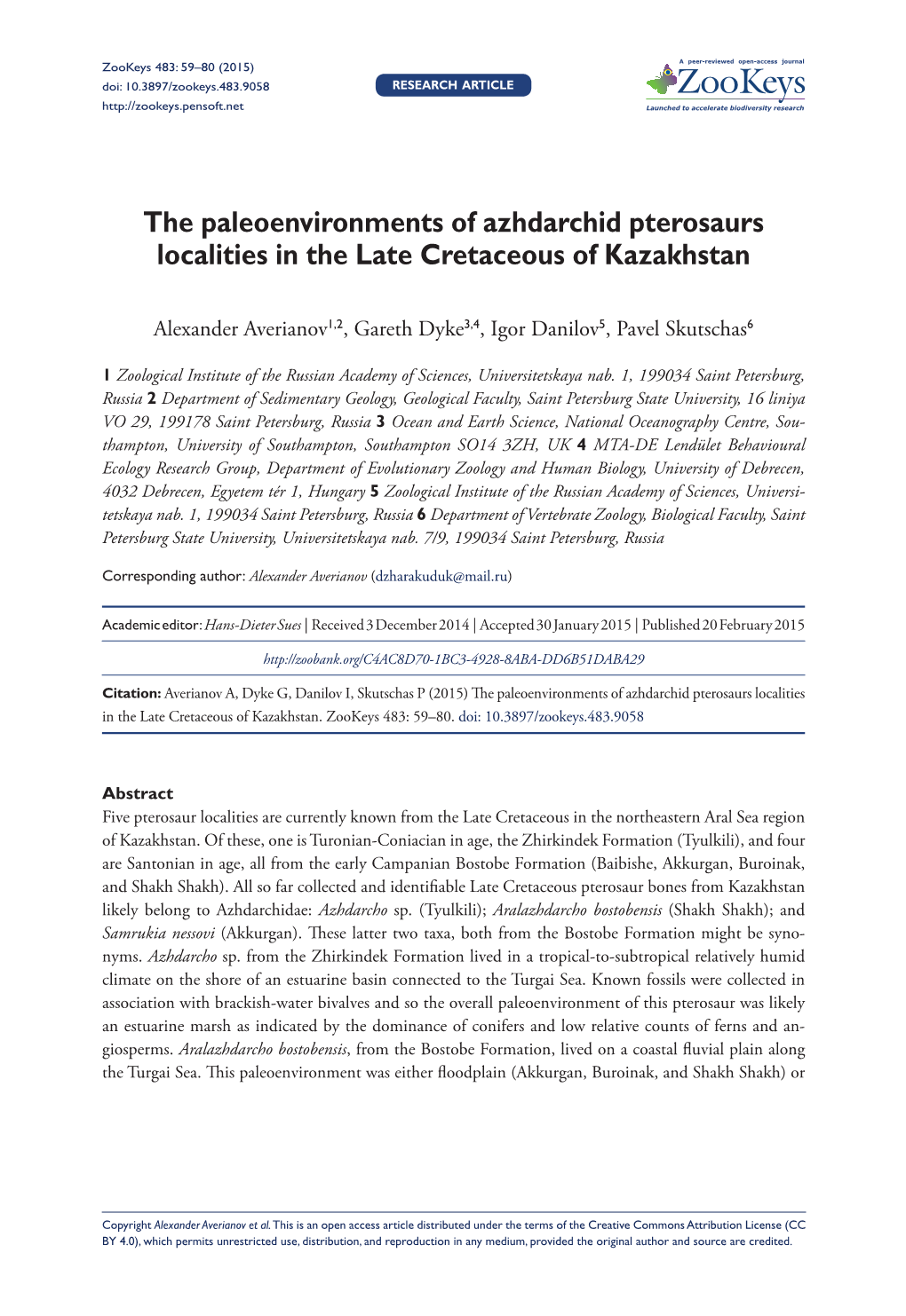 The Paleoenvironments of Azhdarchid Pterosaurs Localities in the Late Cretaceous of Kazakhstan