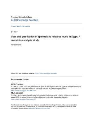 Uses and Gratification of Spiritual and Religious Music in Egypt: a Descriptive Analysis Study