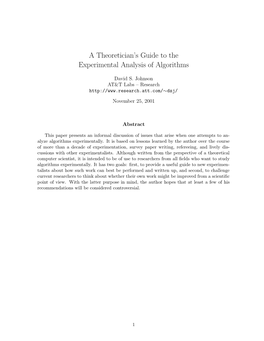 A Theoretician's Guide to the Experimental Analysis of Algorithms