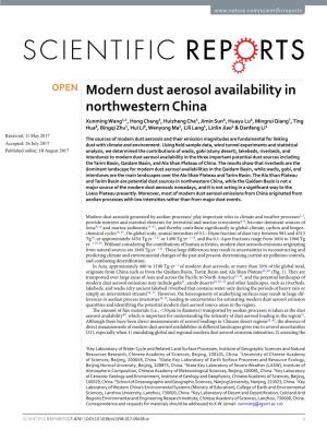 Modern Dust Aerosol Availability in Northwestern China