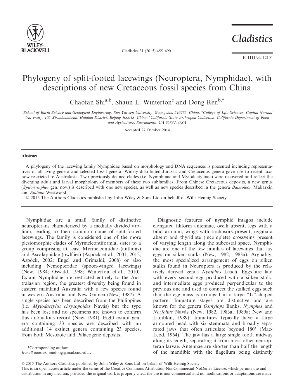 Phylogeny of Split&#X2010;Footed Lacewings