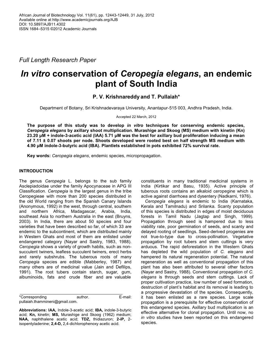 Ceropegia Elegans, an Endemic Plant of South India